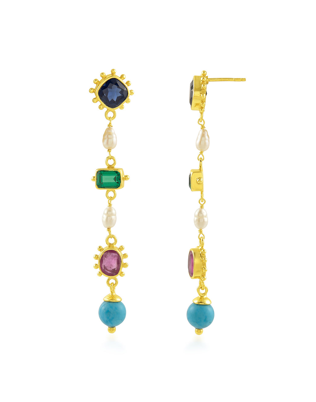 Multicolour Gemstone Danglers - Statement Earrings - Gold-Plated & Hypoallergenic Jewellery - Made in India - Dubai Jewellery - Dori