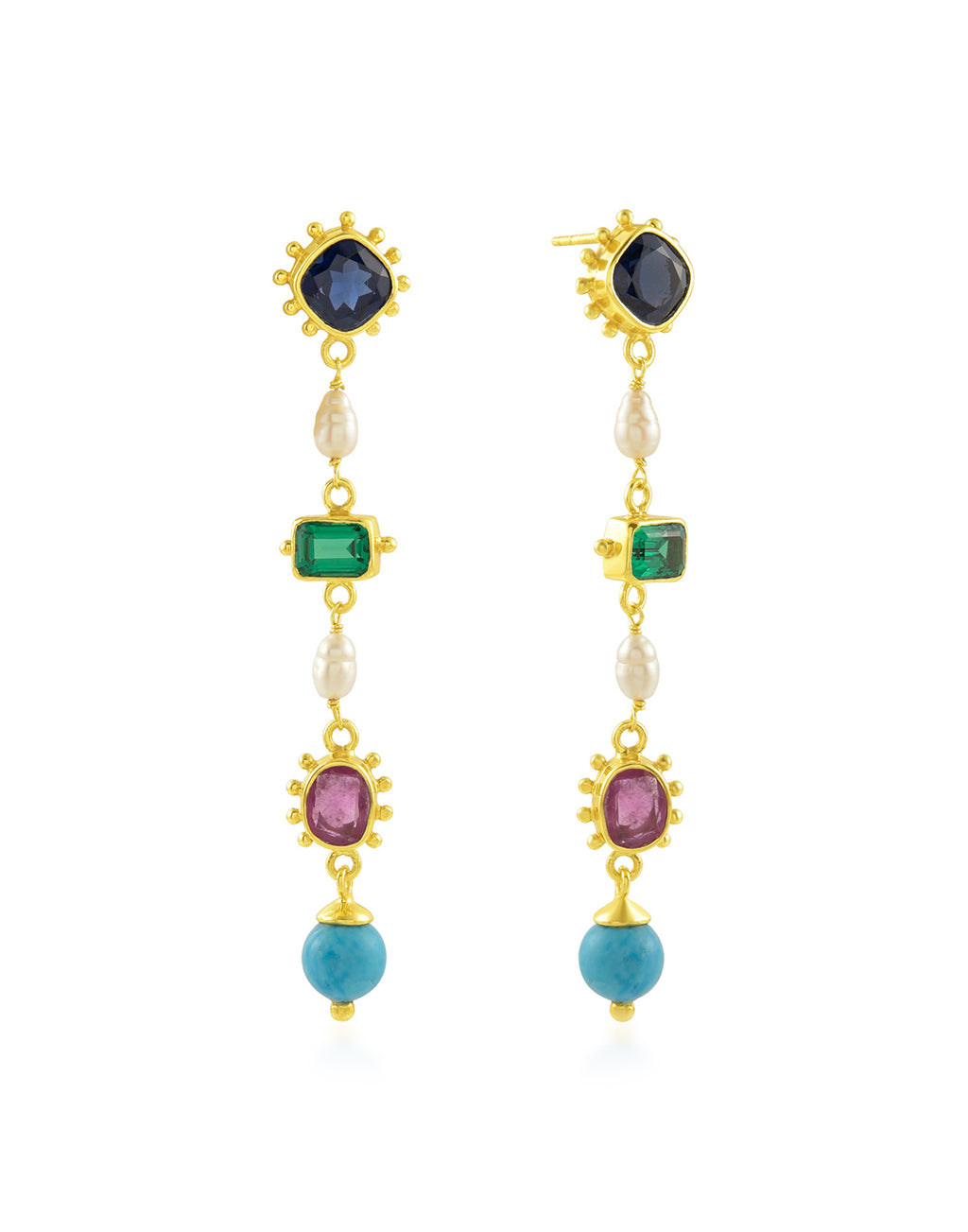 Multicolour Gemstone Danglers - Statement Earrings - Gold-Plated & Hypoallergenic Jewellery - Made in India - Dubai Jewellery - Dori