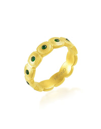 Green Gem Honeycomb Shaped Band Ring - Statement Rings - Gold-Plated & Hypoallergenic Jewellery - Made in India - Dubai Jewellery - Dori