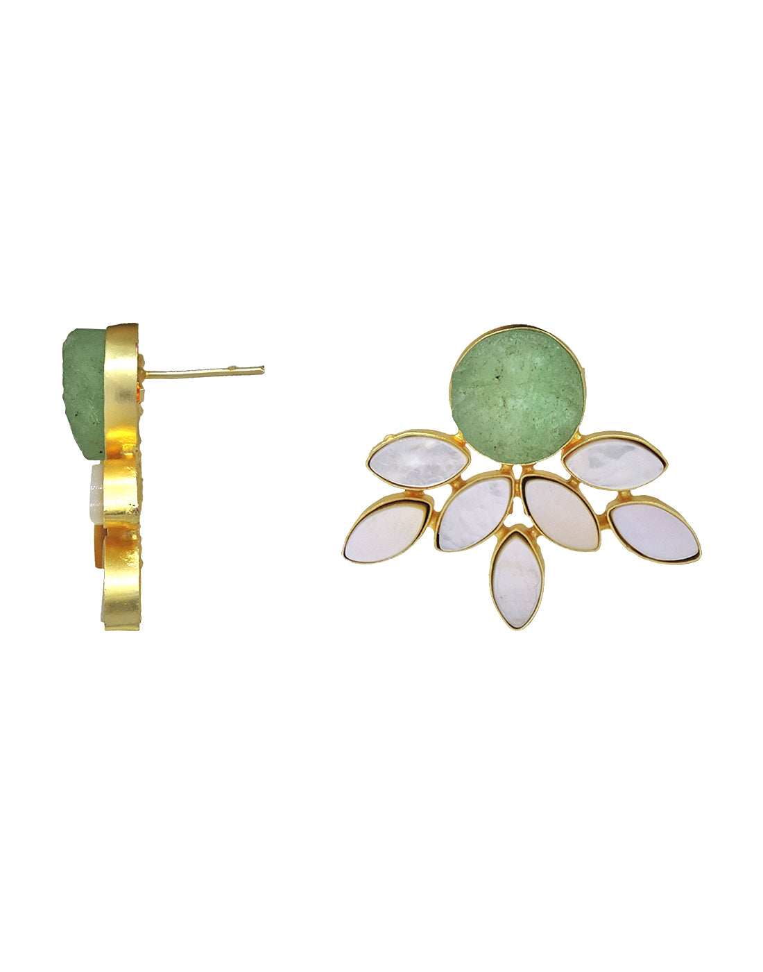 Firework Earrings (Green Fluorite) - Statement Earrings - Gold-Plated & Hypoallergenic - Made in India - Dubai Jewellery - Dori