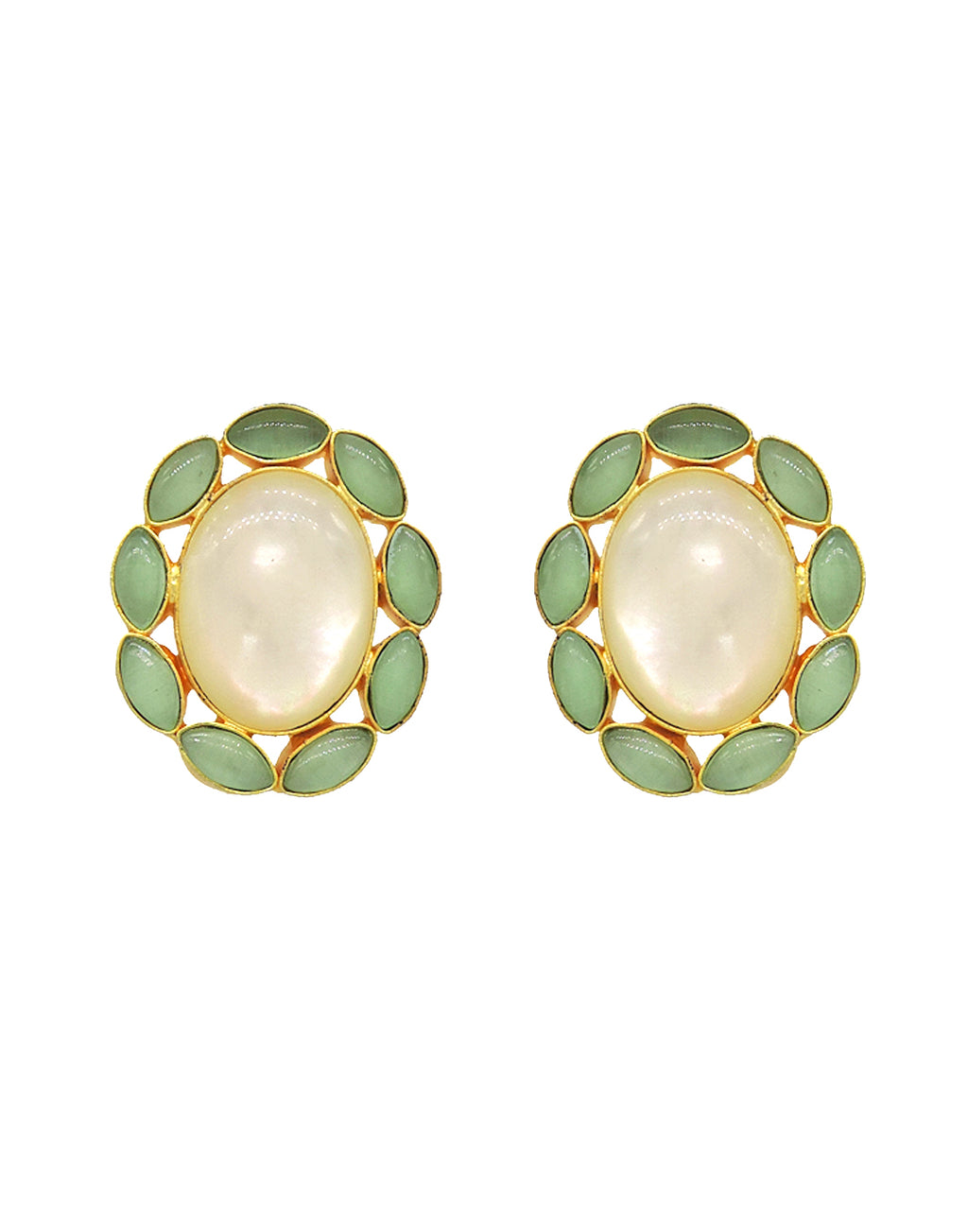 Oval Pearl Earrings - Statement Earrings - Gold-Plated & Hypoallergenic - Made in India - Dubai Jewellery - Dori