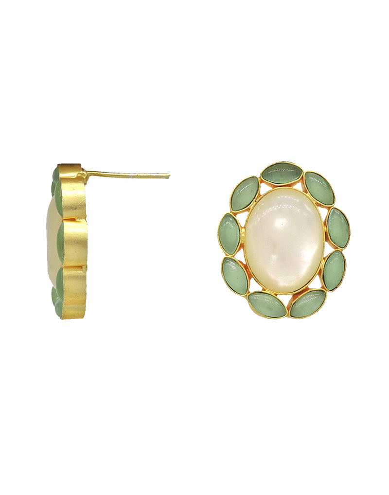 Oval Pearl Earrings - Statement Earrings - Gold-Plated & Hypoallergenic - Made in India - Dubai Jewellery - Dori