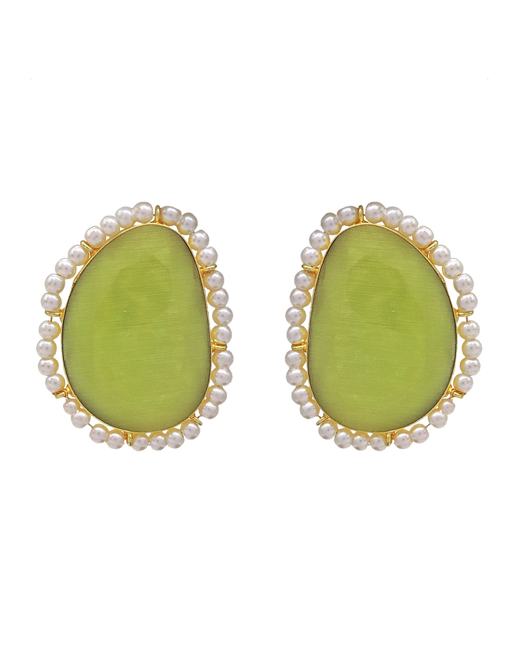 Irregular Oval Earrings | Apple Green & Blue - Statement Earrings - Gold-Plated & Hypoallergenic - Made in India - Dubai Jewellery - Dori