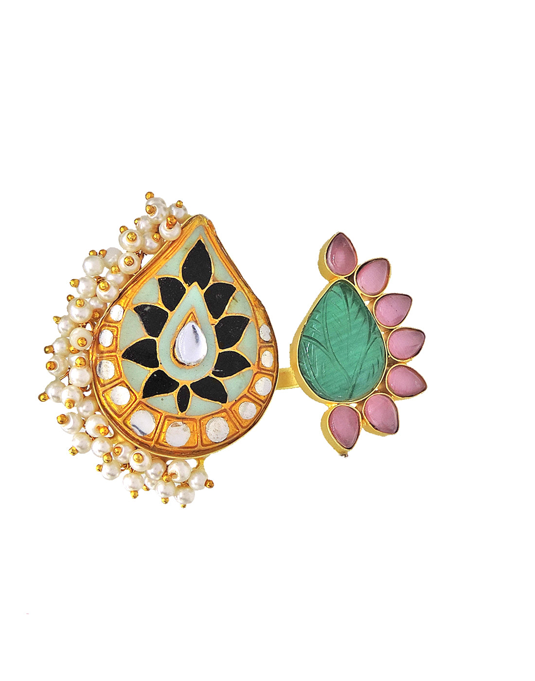 Half Flora Kundan Ring - Statement Rings - Gold-Plated & Hypoallergenic Jewellery - Made in India - Dubai Jewellery - Dori