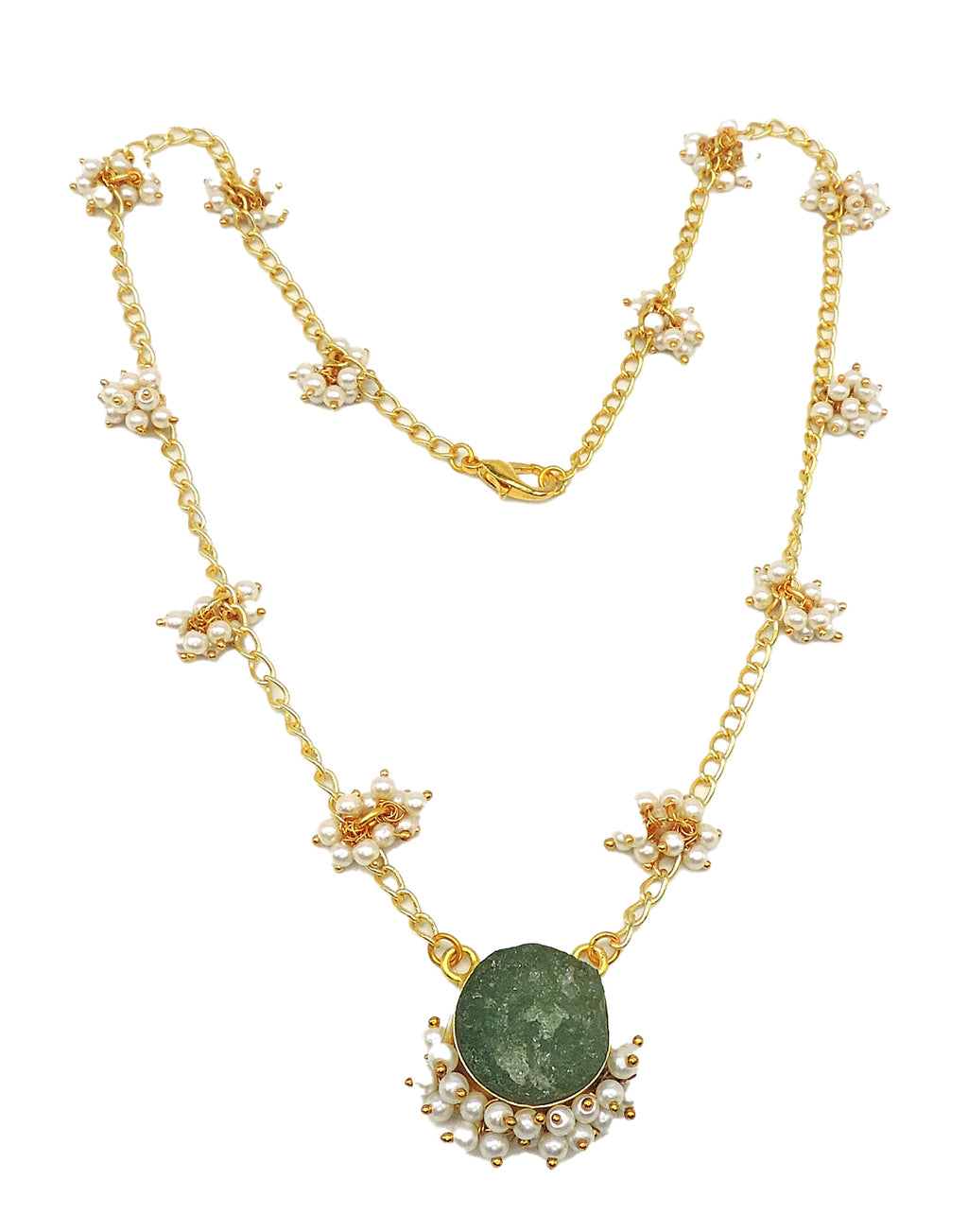 Crown Necklace (Green Fluorite) - Statement Necklaces - Gold-Plated & Hypoallergenic Jewellery - Made in India - Dubai Jewellery - Dori