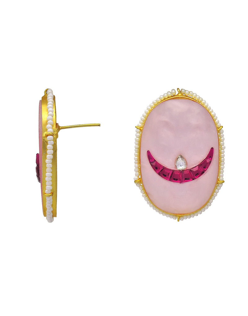Oval Half Moon Earrings - Statement Earrings - Gold-Plated & Hypoallergenic - Made in India - Dubai Jewellery - Dori