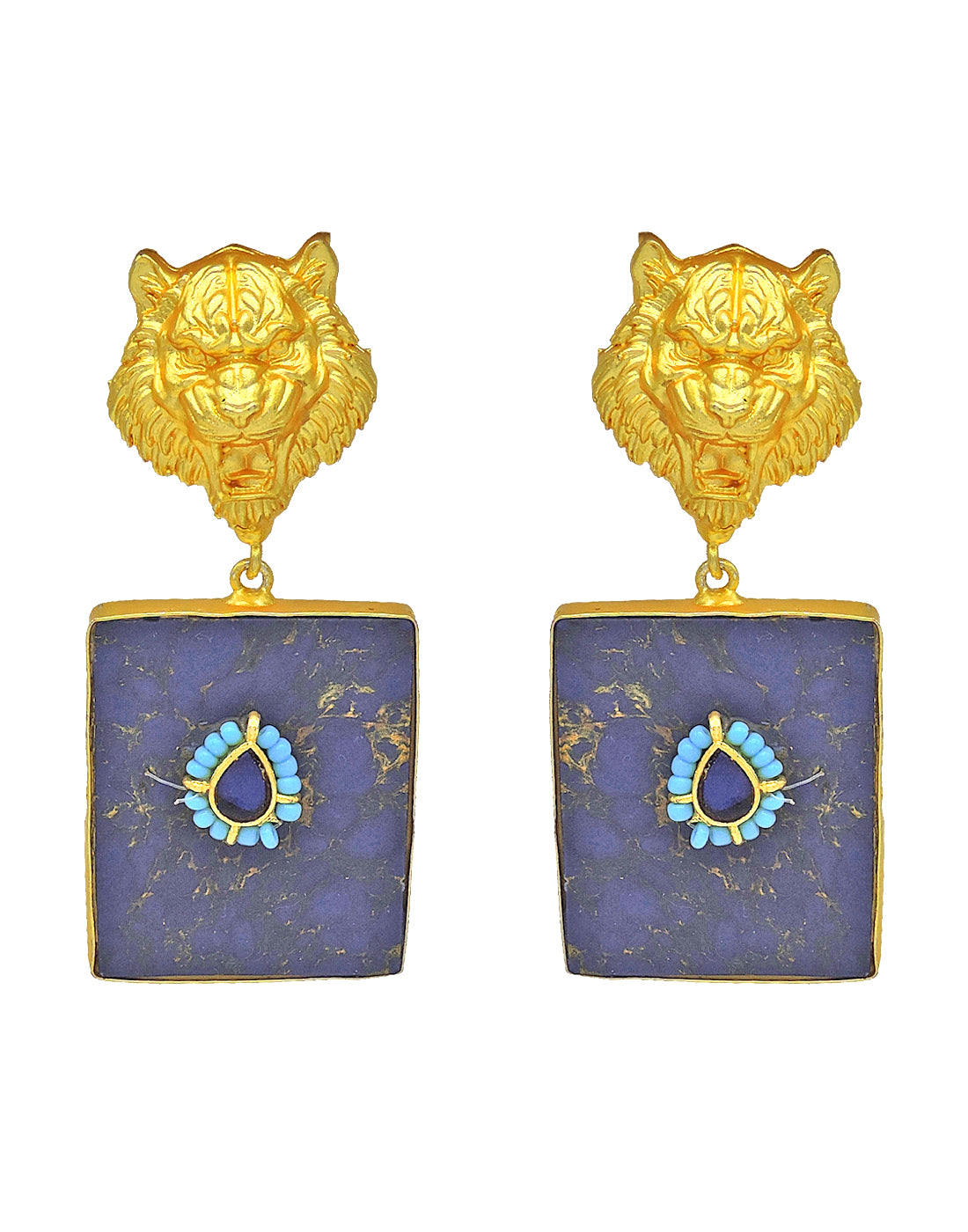 Jaguar Stone Earrings - Statement Earrings - Gold-Plated & Hypoallergenic - Made in India - Dubai Jewellery - Dori