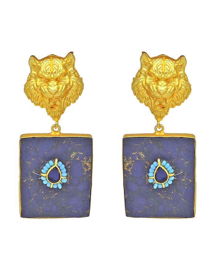 Jaguar Stone Earrings - Statement Earrings - Gold-Plated & Hypoallergenic - Made in India - Dubai Jewellery - Dori