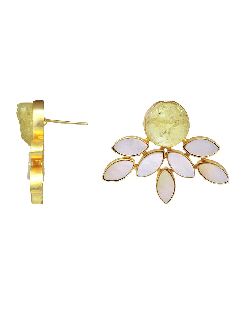 Firework Earrings (Citrine) - Statement Earrings - Gold-Plated & Hypoallergenic - Made in India - Dubai Jewellery - Dori