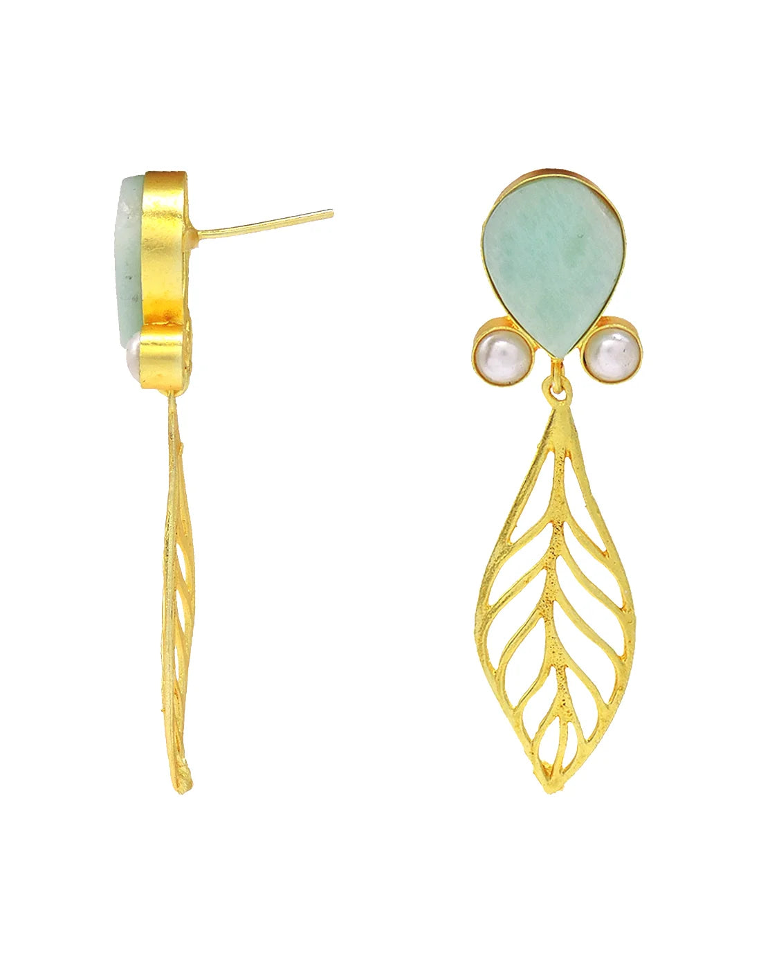 Amazonite Leaf Earrings- Handcrafted Jewellery from Dori