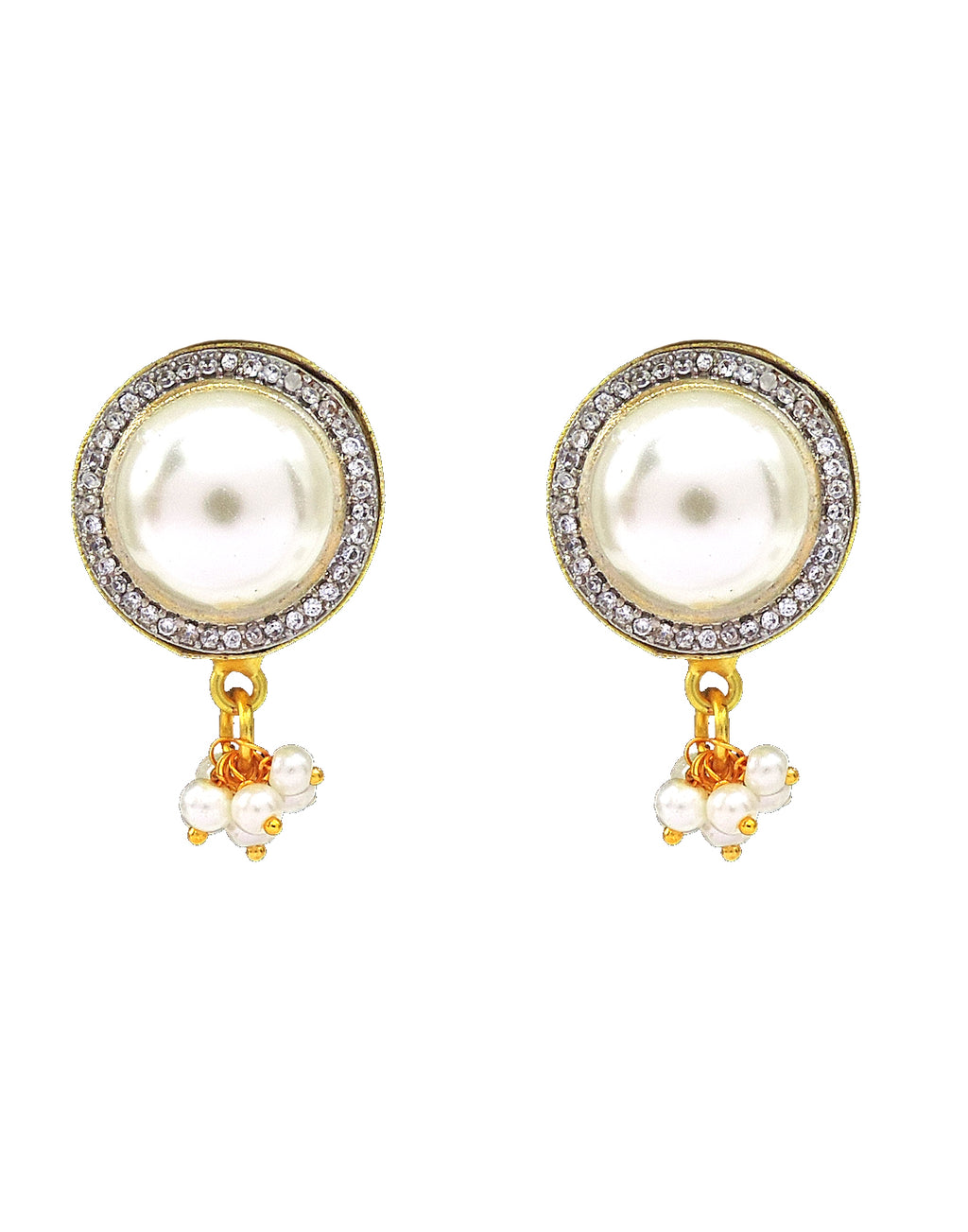 Round Crystal & Pearl Earrings - Statement Earrings - Gold-Plated & Hypoallergenic Jewellery - Made in India - Dubai Jewellery - Dori