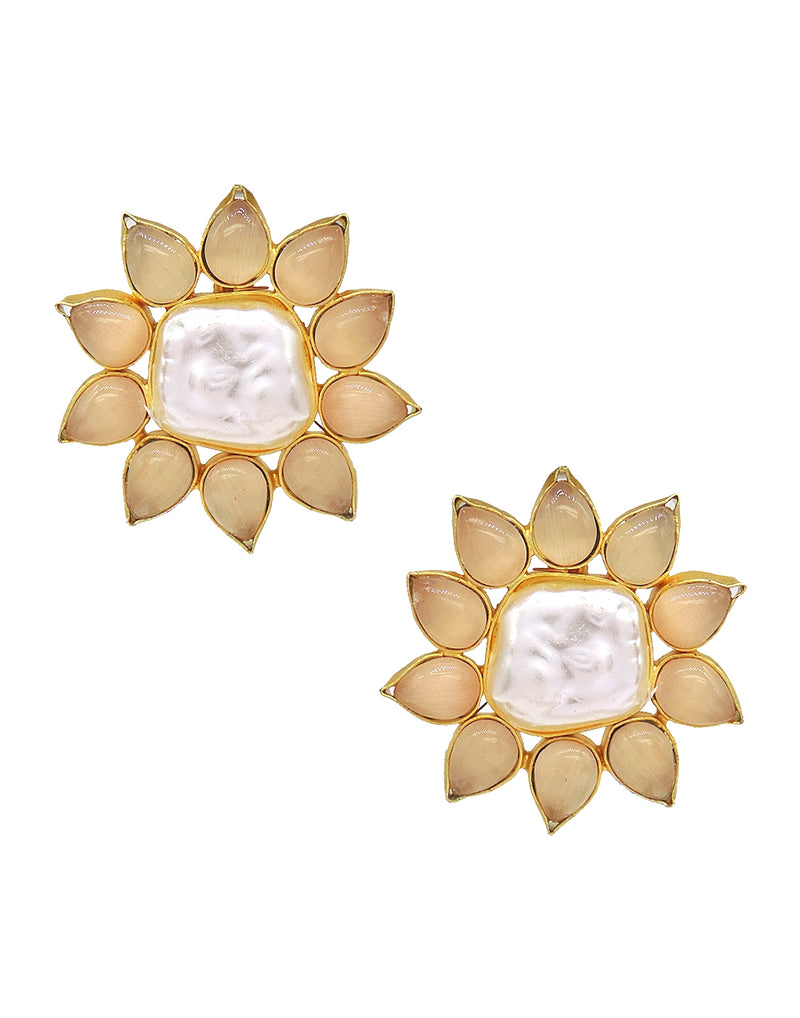 Square Flower Earrings - Statement Earrings - Gold-Plated & Hypoallergenic - Made in India - Dubai Jewellery - Dori