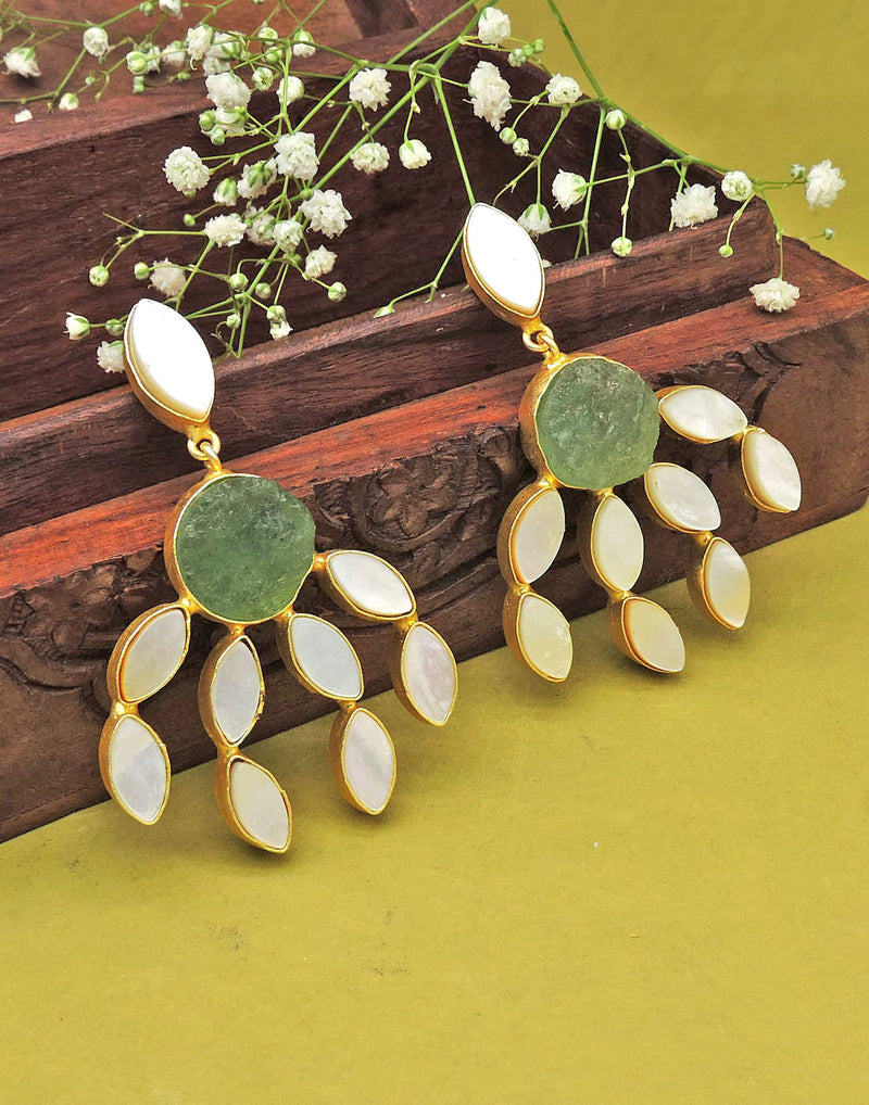 Curtain Earrings (Green Fluorite) - Statement Earrings - Gold-Plated & Hypoallergenic - Made in India - Dubai Jewellery - Dori