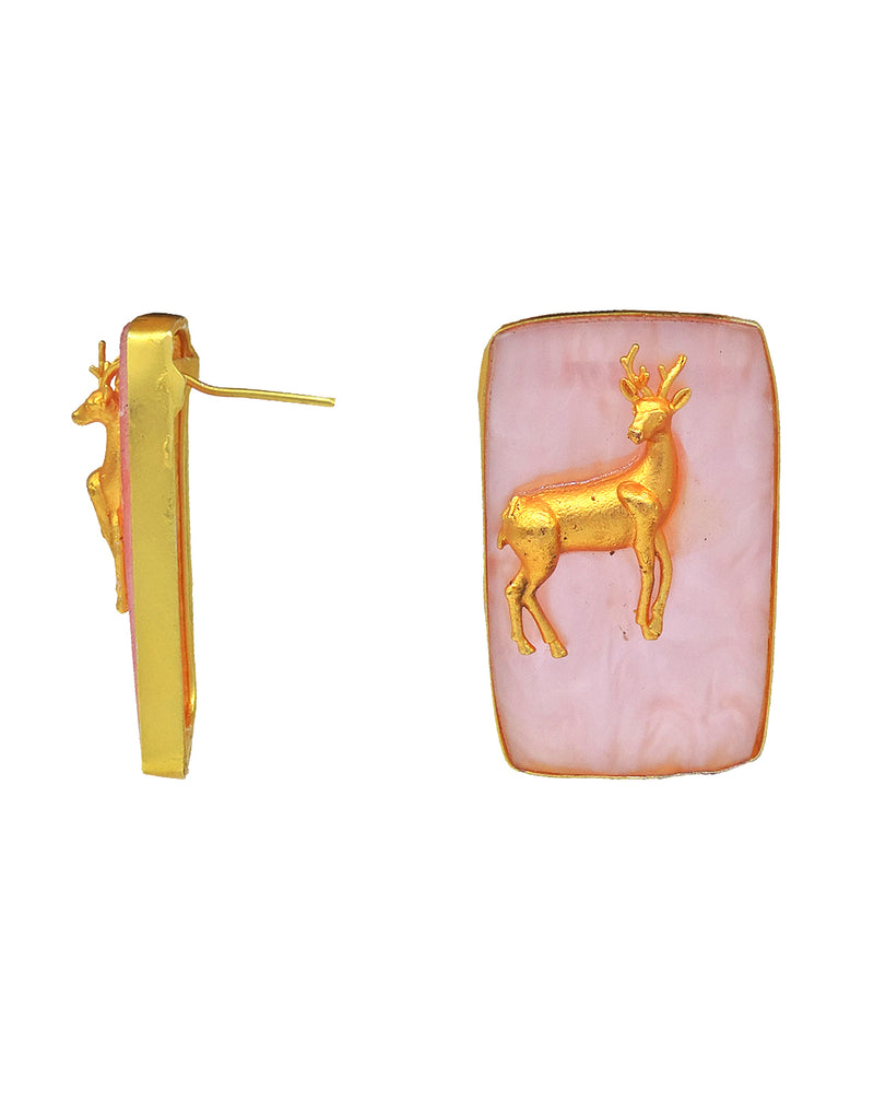 Deer Rectangle Earrings - Statement Earrings - Gold-Plated & Hypoallergenic - Made in India - Dubai Jewellery - Dori