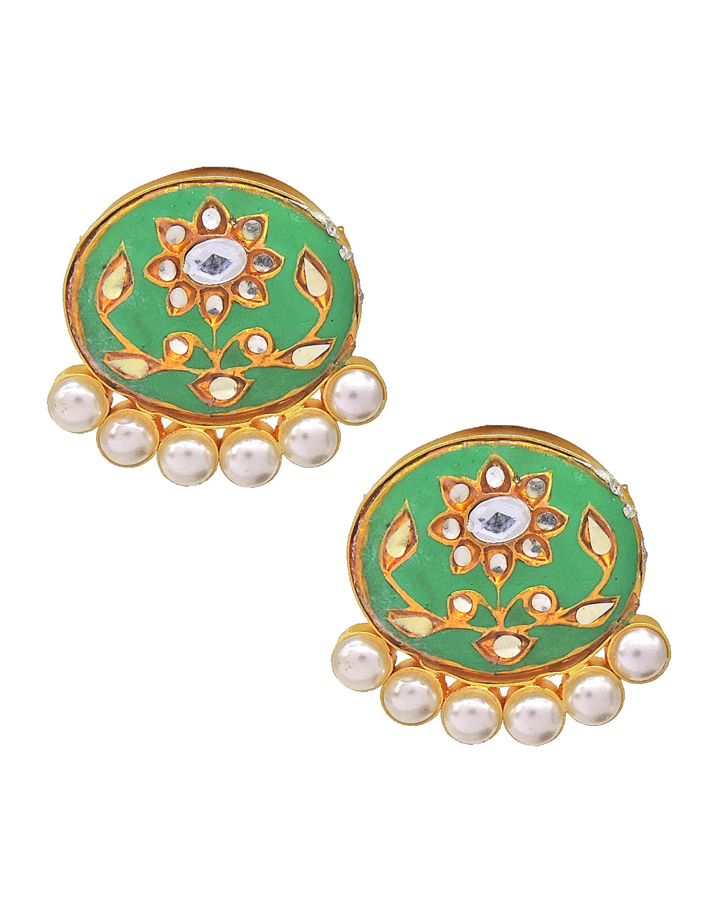 Oval Kundan & Pearl Earrings - Statement Earrings - Gold-Plated & Hypoallergenic - Made in India - Dubai Jewellery - Dori
