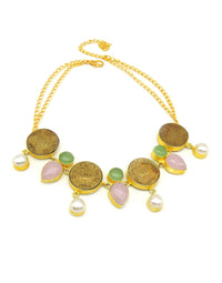 Monalisa & Coin Necklace - Statement Necklaces - Gold-Plated & Hypoallergenic Jewellery - Made in India - Dubai Jewellery - Dori