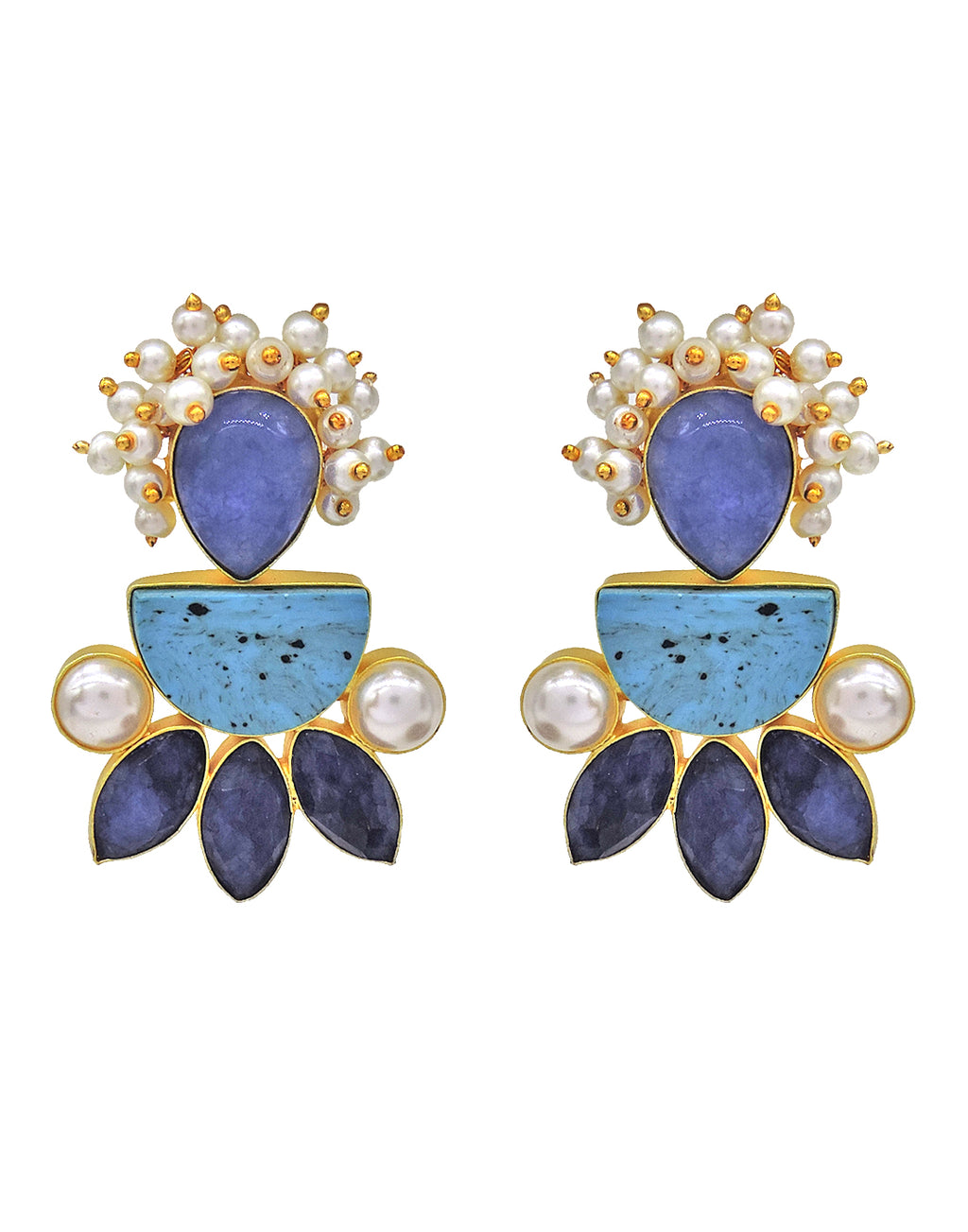 Azure Tone Earrings - Statement Earrings - Gold-Plated & Hypoallergenic - Made in India - Dubai Jewellery - Dori