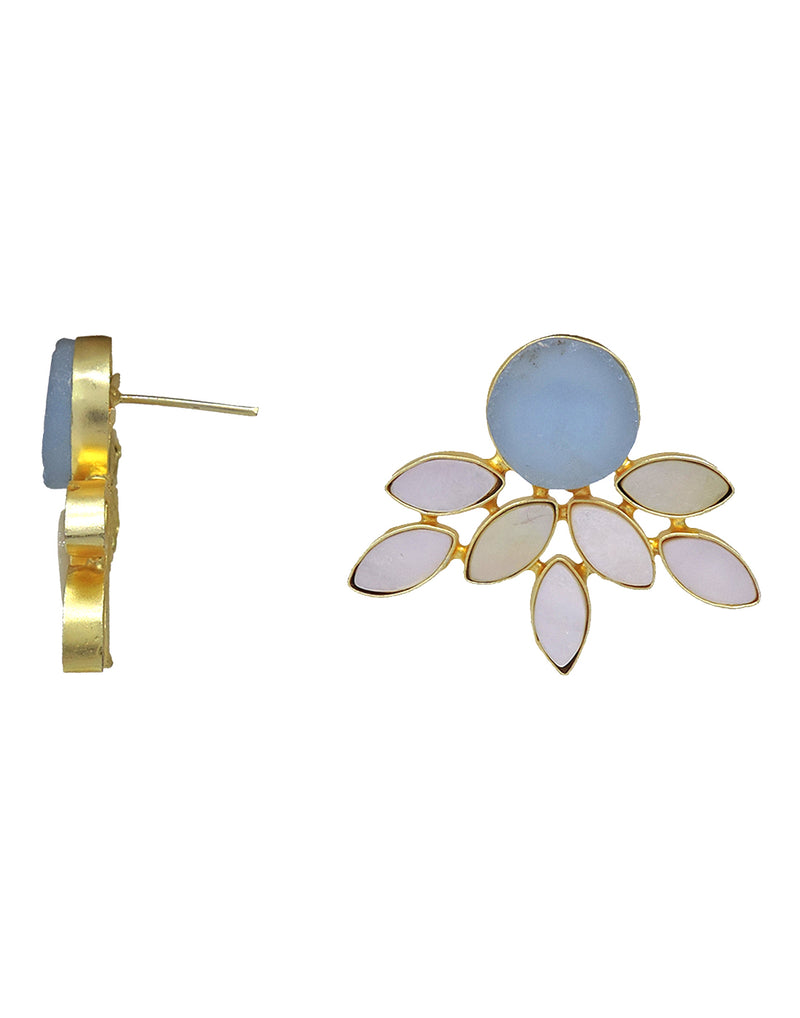 Firework Earrings (Blue Onyx) - Statement Earrings - Gold-Plated & Hypoallergenic - Made in India - Dubai Jewellery - Dori