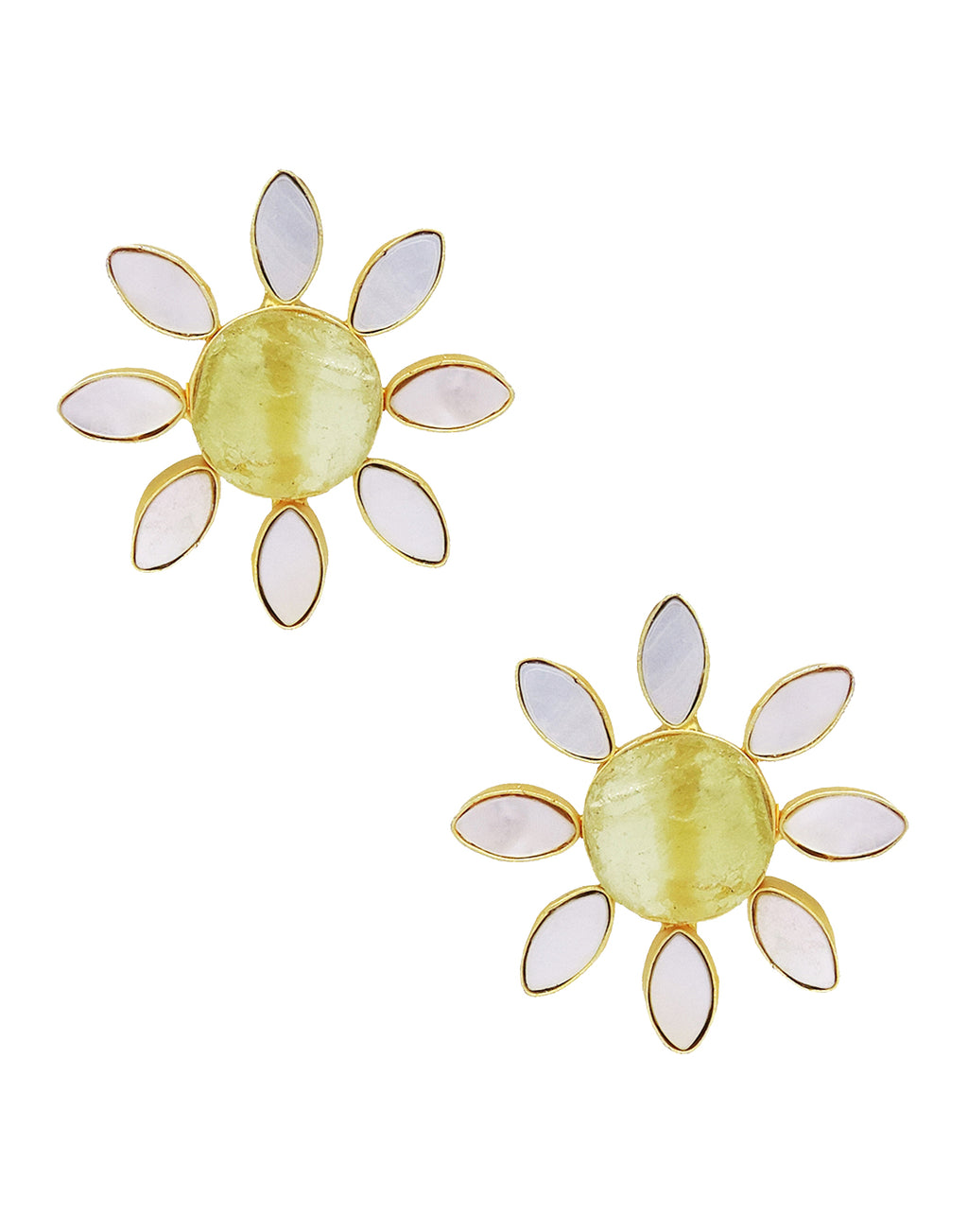 Lisa Flower Earrings (Citrine) - Statement Earrings - Gold-Plated & Hypoallergenic - Made in India - Dubai Jewellery - Dori