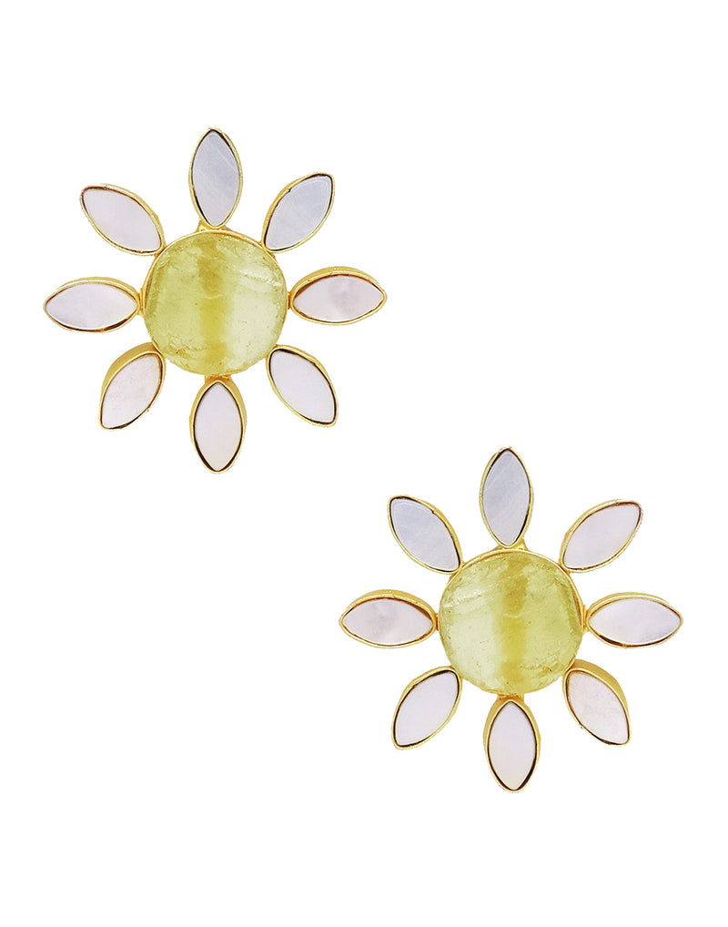 Lisa Flower Earrings (Citrine) - Statement Earrings - Gold-Plated & Hypoallergenic - Made in India - Dubai Jewellery - Dori