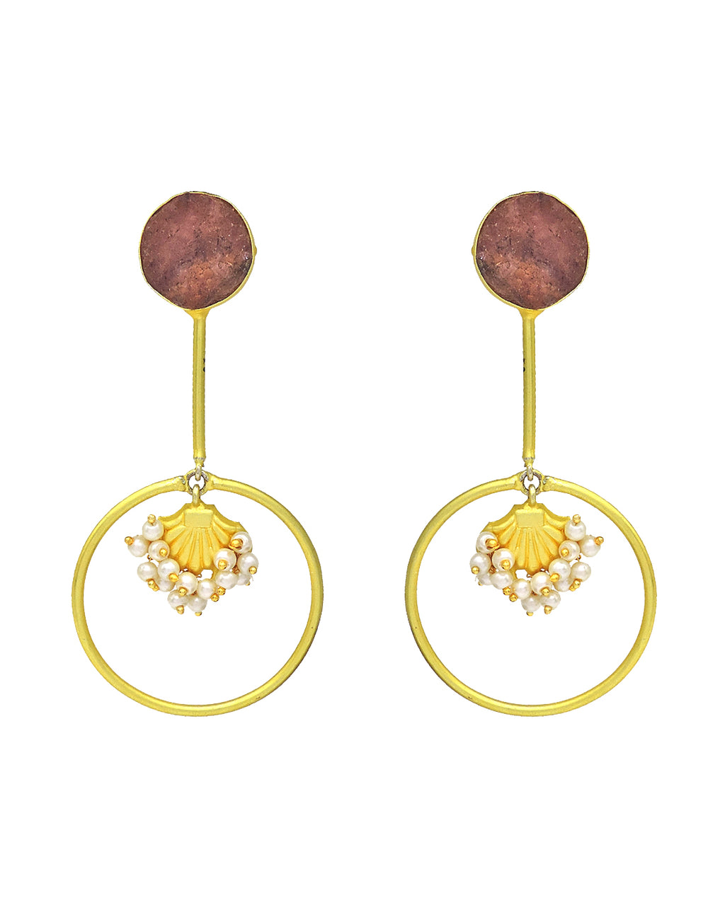Stick Hoop Earrings (Quartz) - Statement Earrings - Gold-Plated & Hypoallergenic - Made in India - Dubai Jewellery - Dori
