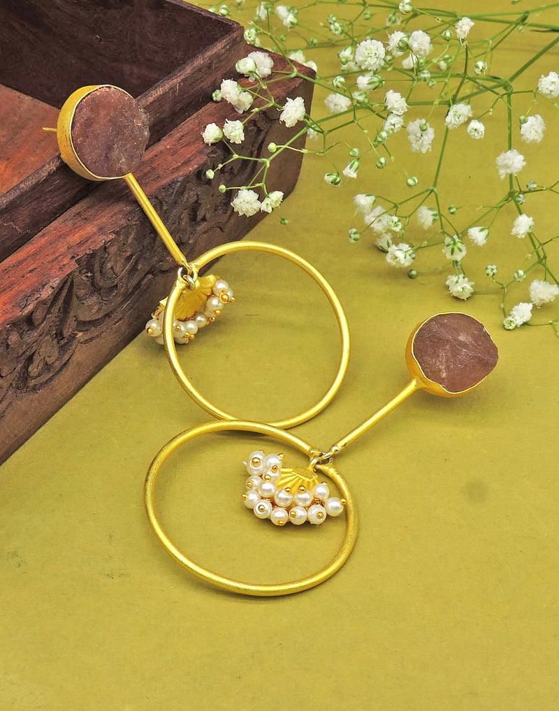 Stick Hoop Earrings (Quartz) - Statement Earrings - Gold-Plated & Hypoallergenic - Made in India - Dubai Jewellery - Dori