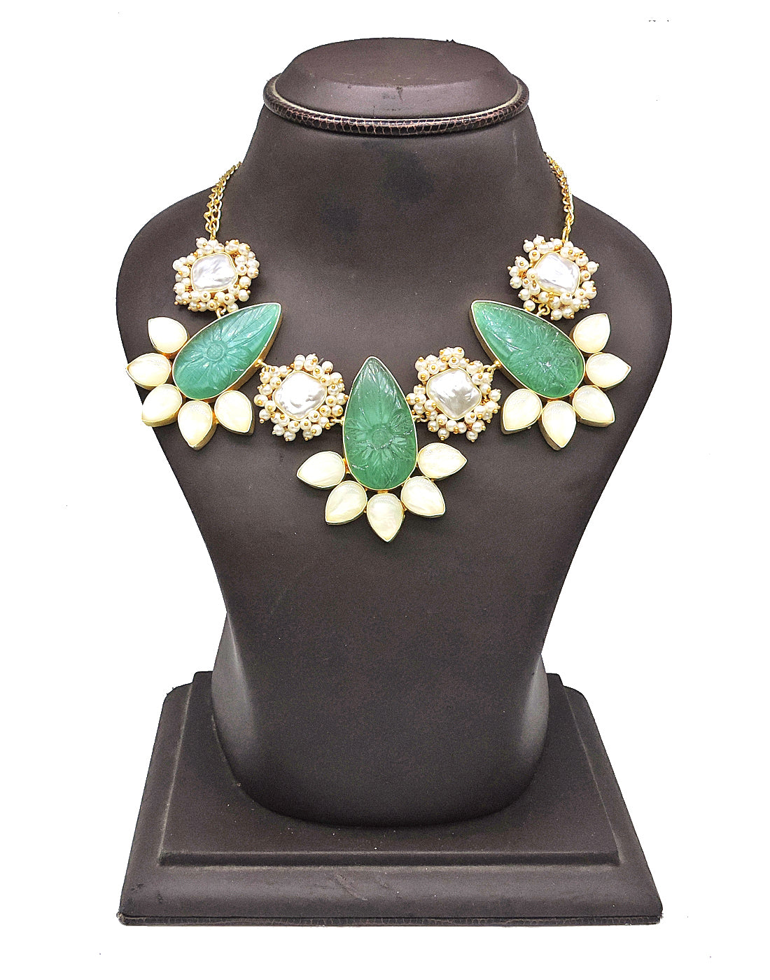 Green Haathi & Baroque Pearl Necklace - Statement Necklaces - Gold-Plated & Hypoallergenic Jewellery - Made in India - Dubai Jewellery - Dori