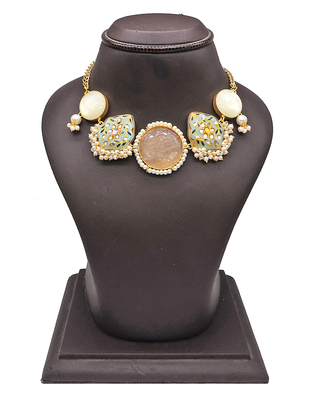 Kundan & Monalisa Necklace - Statement Necklaces - Gold-Plated & Hypoallergenic Jewellery - Made in India - Dubai Jewellery - Dori