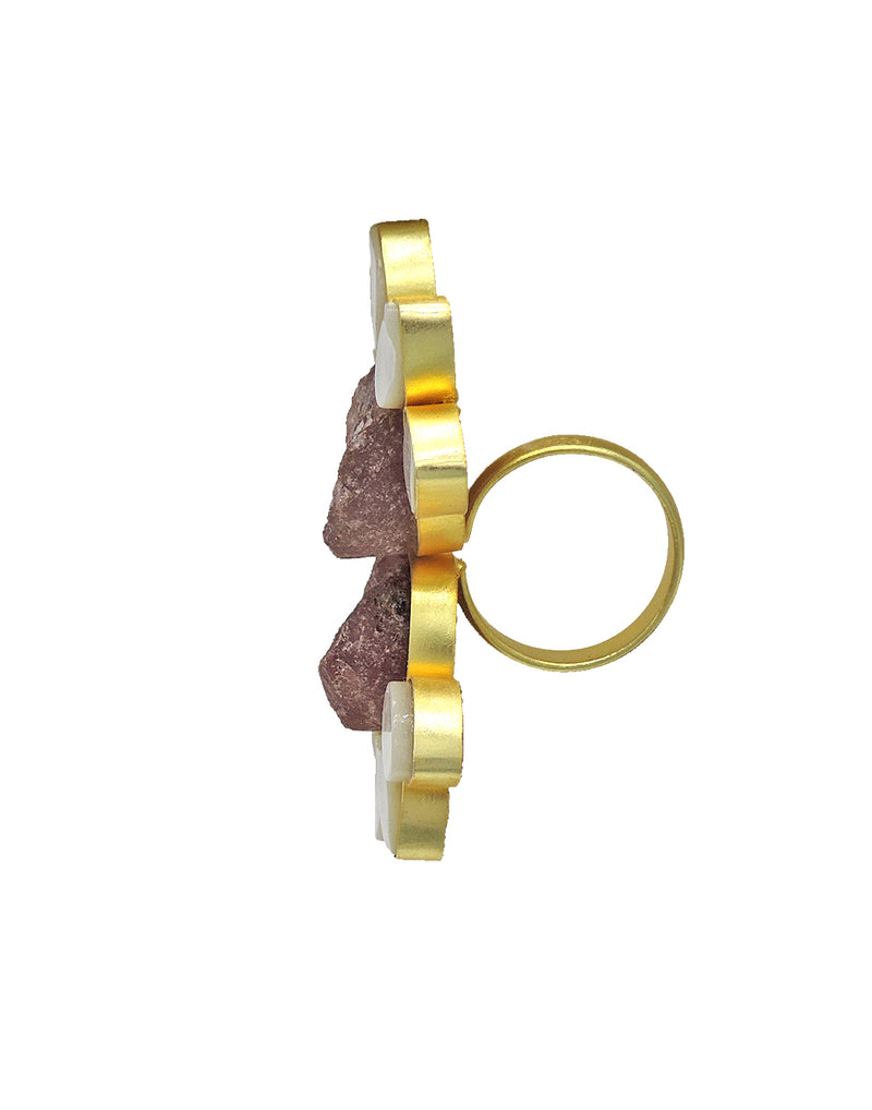 Twin Flora Ring (Quartz) - Statement Rings - Gold-Plated & Hypoallergenic Jewellery - Made in India - Dubai Jewellery - Dori