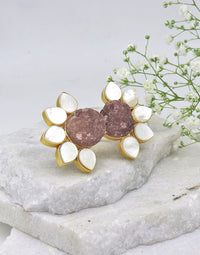 Twin Flora Ring (Quartz) - Statement Rings - Gold-Plated & Hypoallergenic Jewellery - Made in India - Dubai Jewellery - Dori