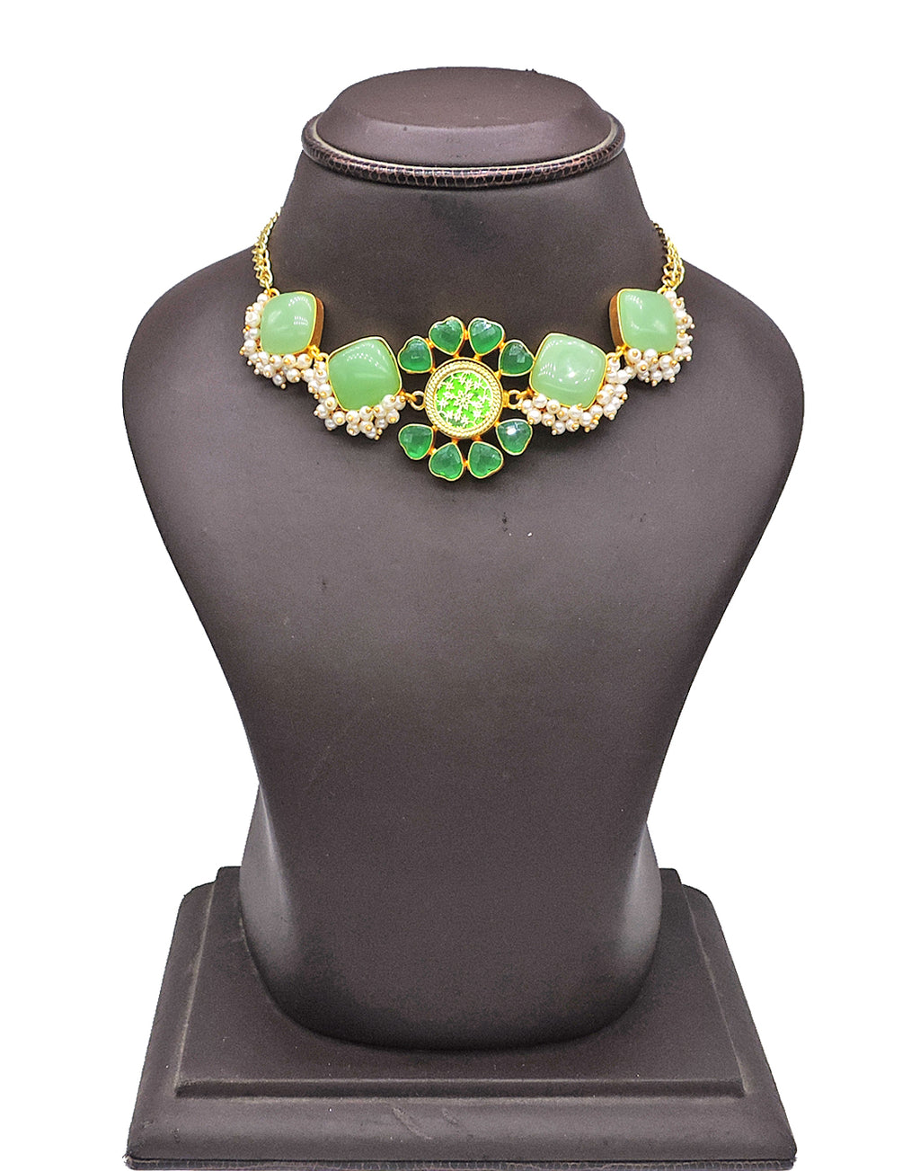Green Flower Necklace - Statement Necklaces - Gold-Plated & Hypoallergenic Jewellery - Made in India - Dubai Jewellery - Dori