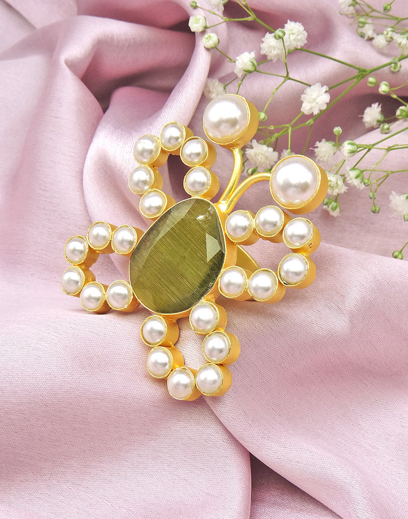 Butterfly Pearl Ring - Statement Rings - Gold-Plated & Hypoallergenic Jewellery - Made in India - Dubai Jewellery - Dori