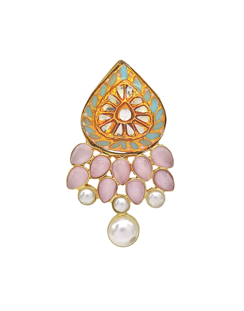 Jewelled Kundan Ring | Peach & Blue - Statement Rings - Gold-Plated & Hypoallergenic Jewellery - Made in India - Dubai Jewellery - Dori