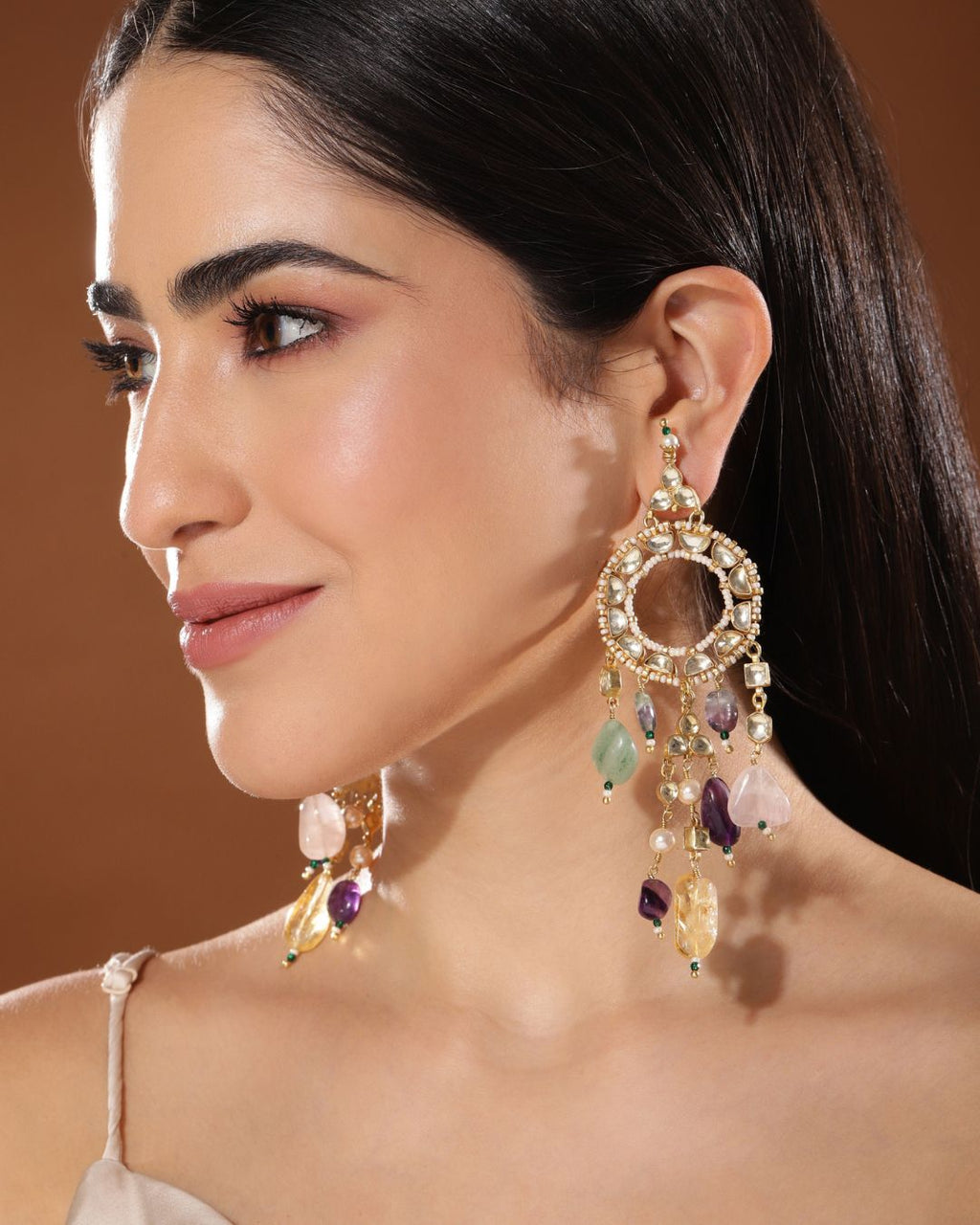 Hera Polki Hoop Earrings Handcrafted Jewellery - Made in India - Dubai Jewellery, Fashion & Lifestyle - Dori