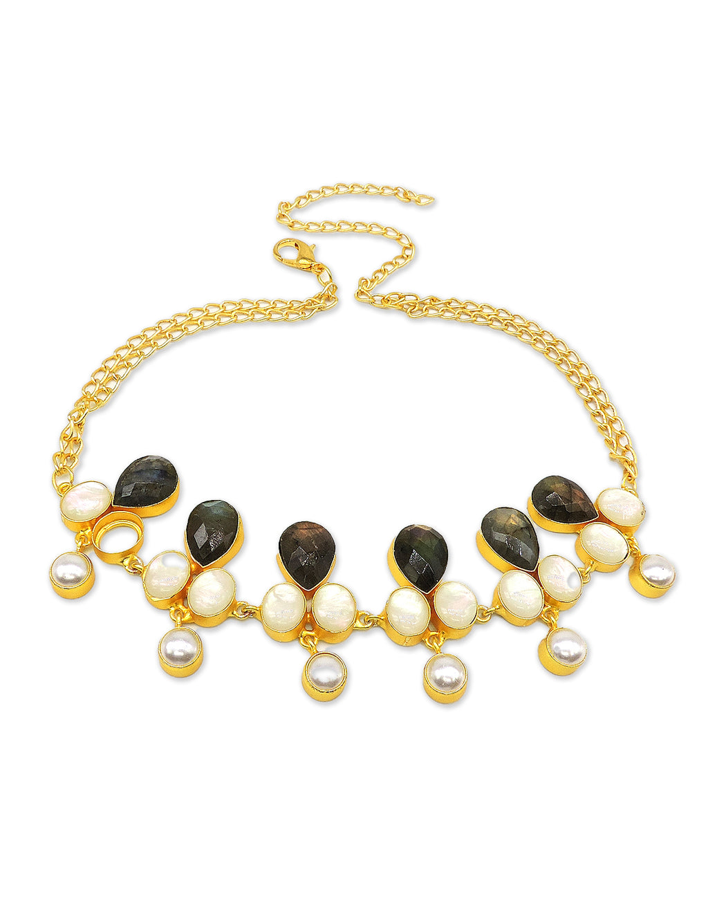 Labradorite & Shell Necklace - Statement Necklaces - Gold-Plated & Hypoallergenic Jewellery - Made in India - Dubai Jewellery - Dori