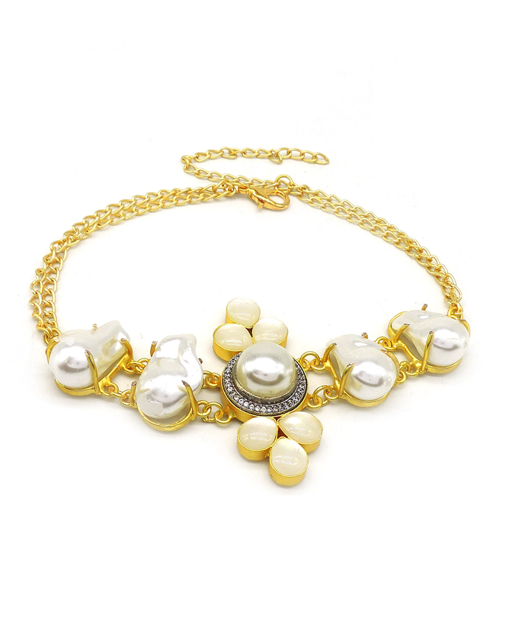 Jewelled Pearl Necklace - Statement Necklaces - Gold-Plated & Hypoallergenic Jewellery - Made in India - Dubai Jewellery - Dori