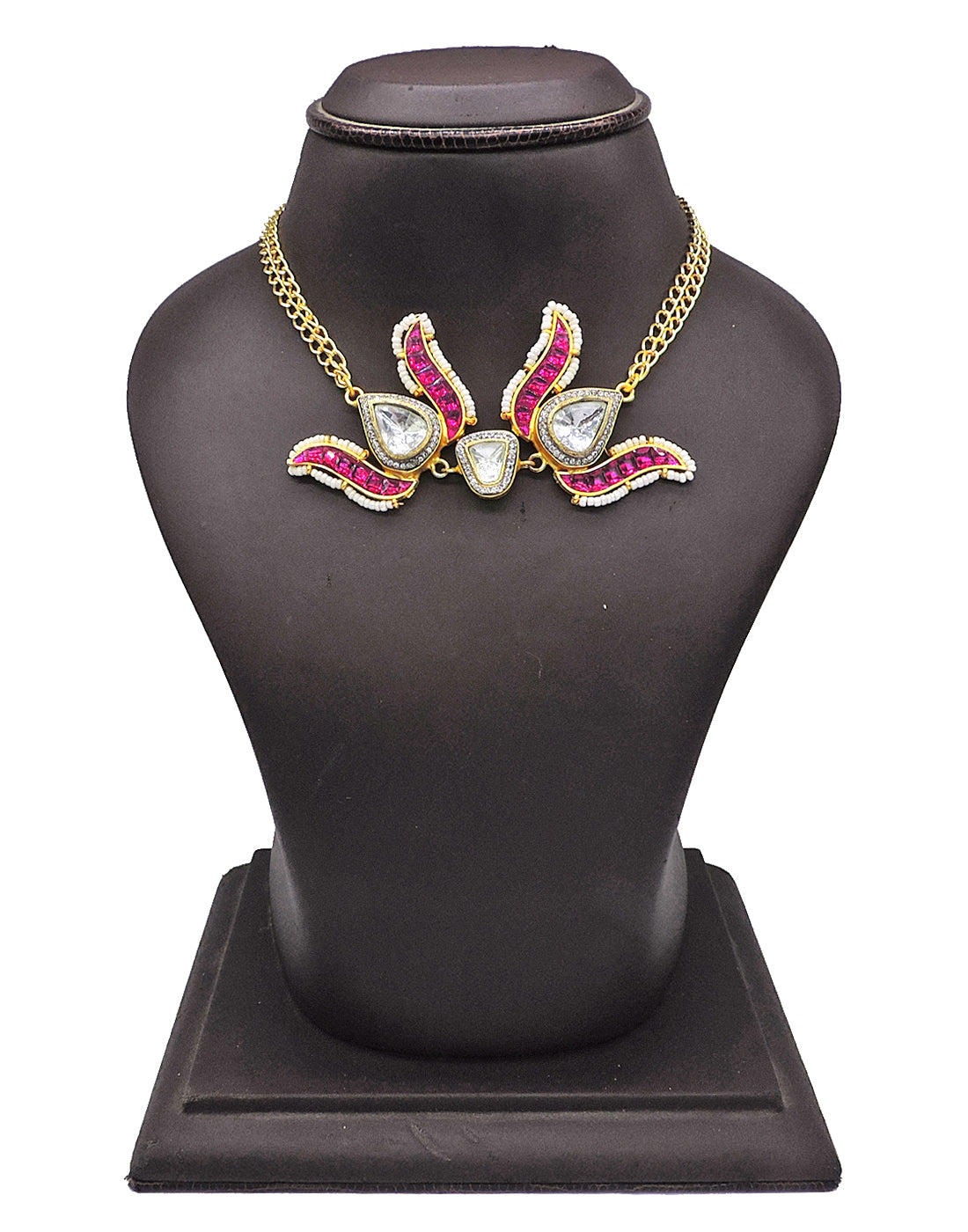 Crystal Trio Necklace - Statement Necklaces - Gold-Plated & Hypoallergenic Jewellery - Made in India - Dubai Jewellery - Dori