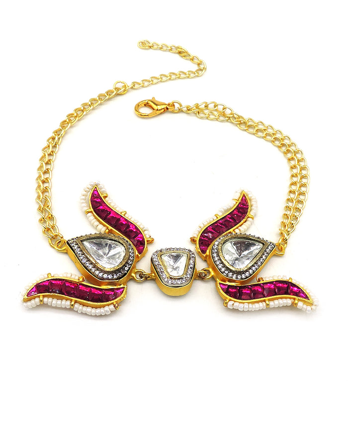 Crystal Trio Necklace - Statement Necklaces - Gold-Plated & Hypoallergenic Jewellery - Made in India - Dubai Jewellery - Dori