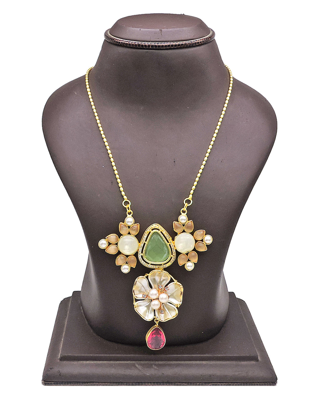 Crystal & Monalisa Necklace - Statement Necklaces - Gold-Plated & Hypoallergenic Jewellery - Made in India - Dubai Jewellery - Dori