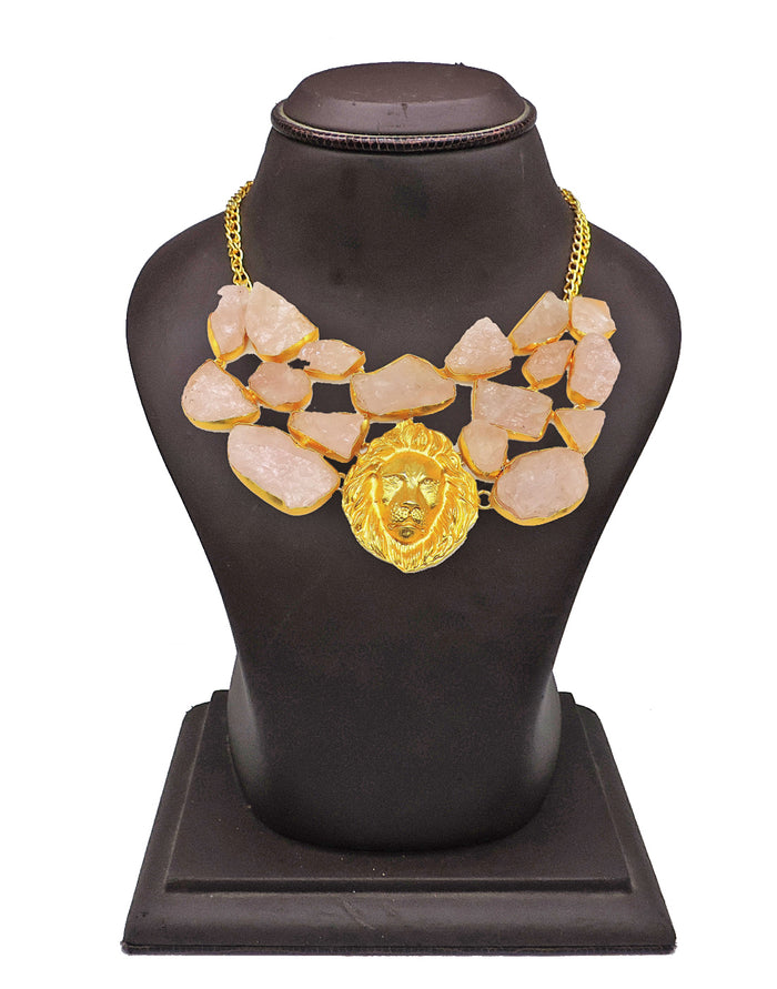 Lion & Rose Statement Necklace - Statement Necklaces - Gold-Plated & Hypoallergenic Jewellery - Made in India - Dubai Jewellery - Dori