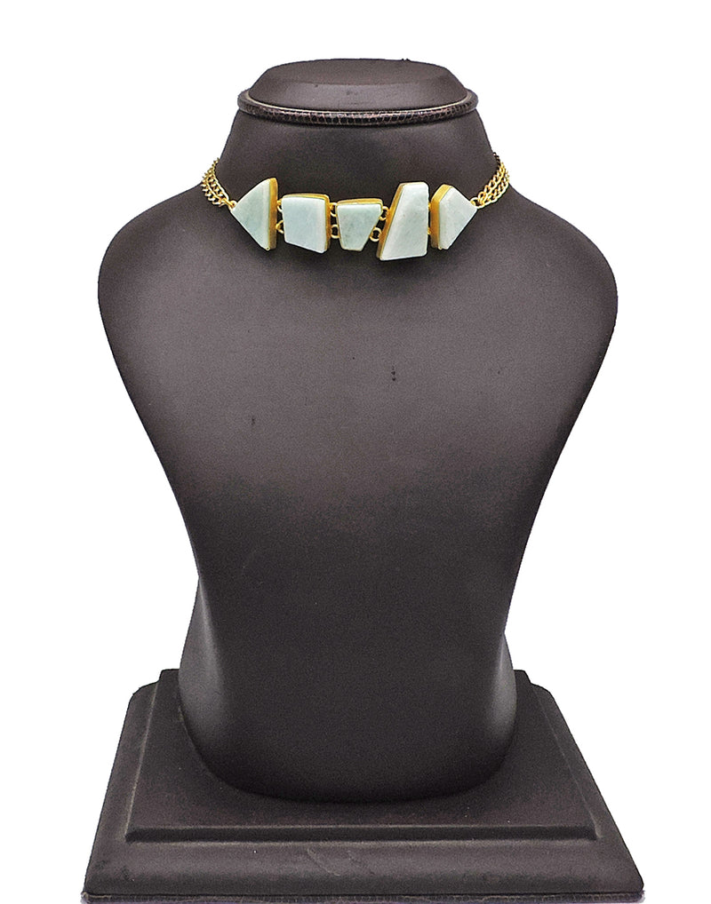 Geometric Amazonite Necklace - Statement Necklaces - Gold-Plated & Hypoallergenic Jewellery - Made in India - Dubai Jewellery - Dori