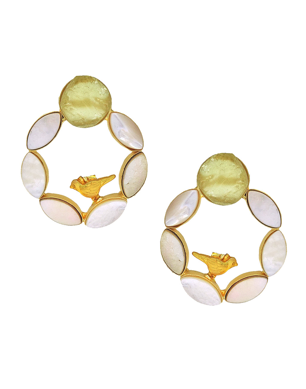 Pearl Cage Earrings (Citrine) - Statement Earrings - Gold-Plated & Hypoallergenic - Made in India - Dubai Jewellery - Dori
