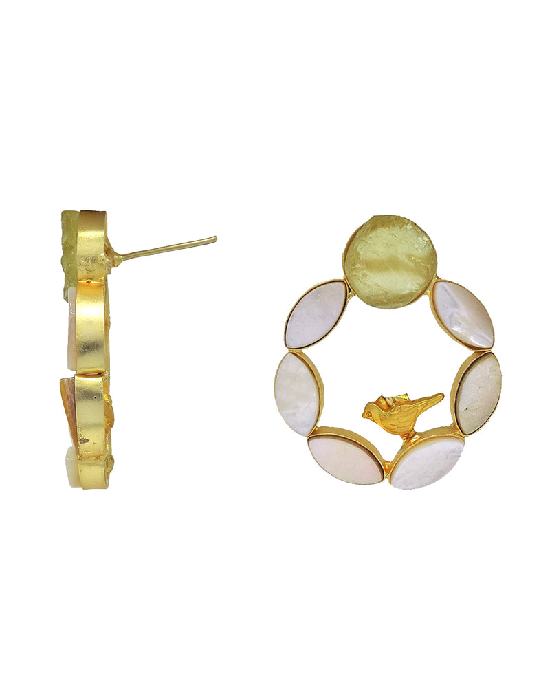 Pearl Cage Earrings (Citrine) - Statement Earrings - Gold-Plated & Hypoallergenic - Made in India - Dubai Jewellery - Dori