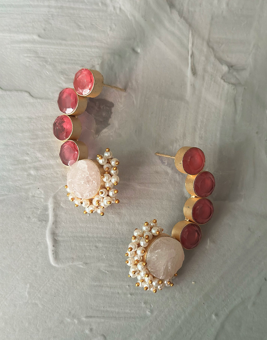 Red Monalisa Half Hoops - Statement Earrings - Gold-Plated & Hypoallergenic Jewellery - Made in India - Dubai Jewellery - Dori