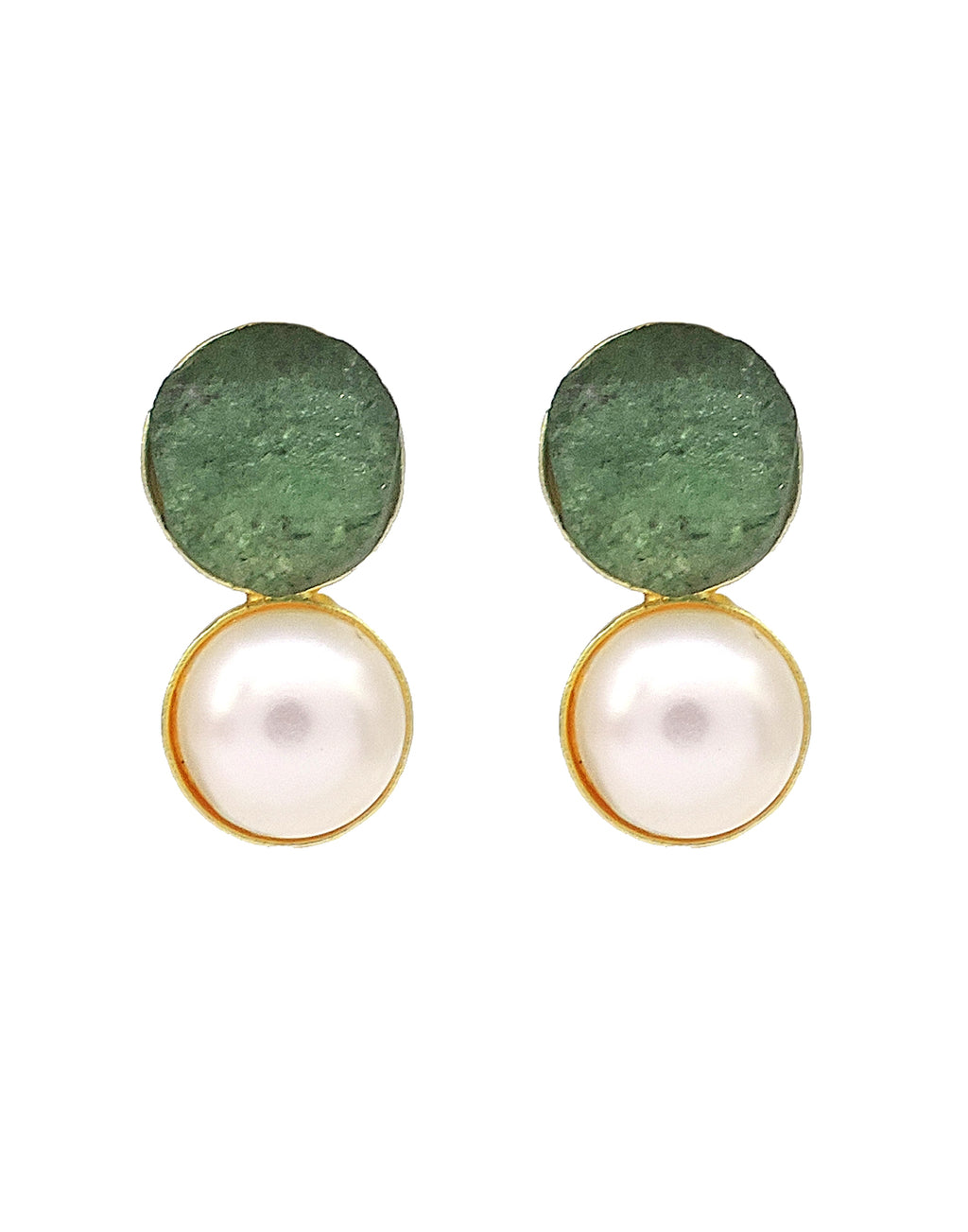 Pearl & Stone Earrings (Fluorite) - Statement Earrings - Gold-Plated & Hypoallergenic Jewellery - Made in India - Dubai Jewellery - Dori