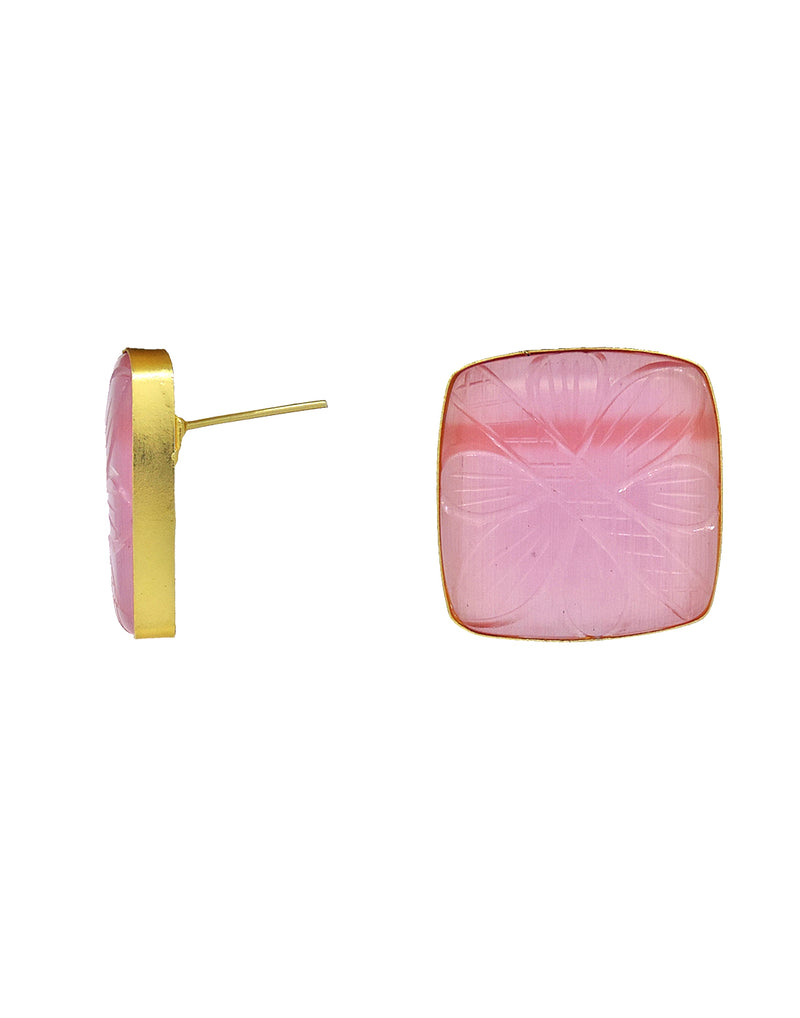 Cube Studs | Pink, Orange, Forest Green & Sage Green - Statement Earrings - Gold-Plated & Hypoallergenic - Made in India - Dubai Jewellery - Dori