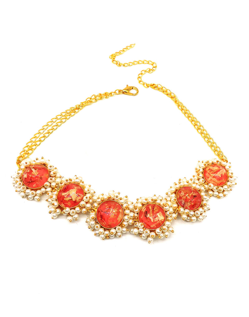 Vermilion Bloom Necklace - Statement Necklaces - Gold-Plated & Hypoallergenic Jewellery - Made in India - Dubai Jewellery - Dori