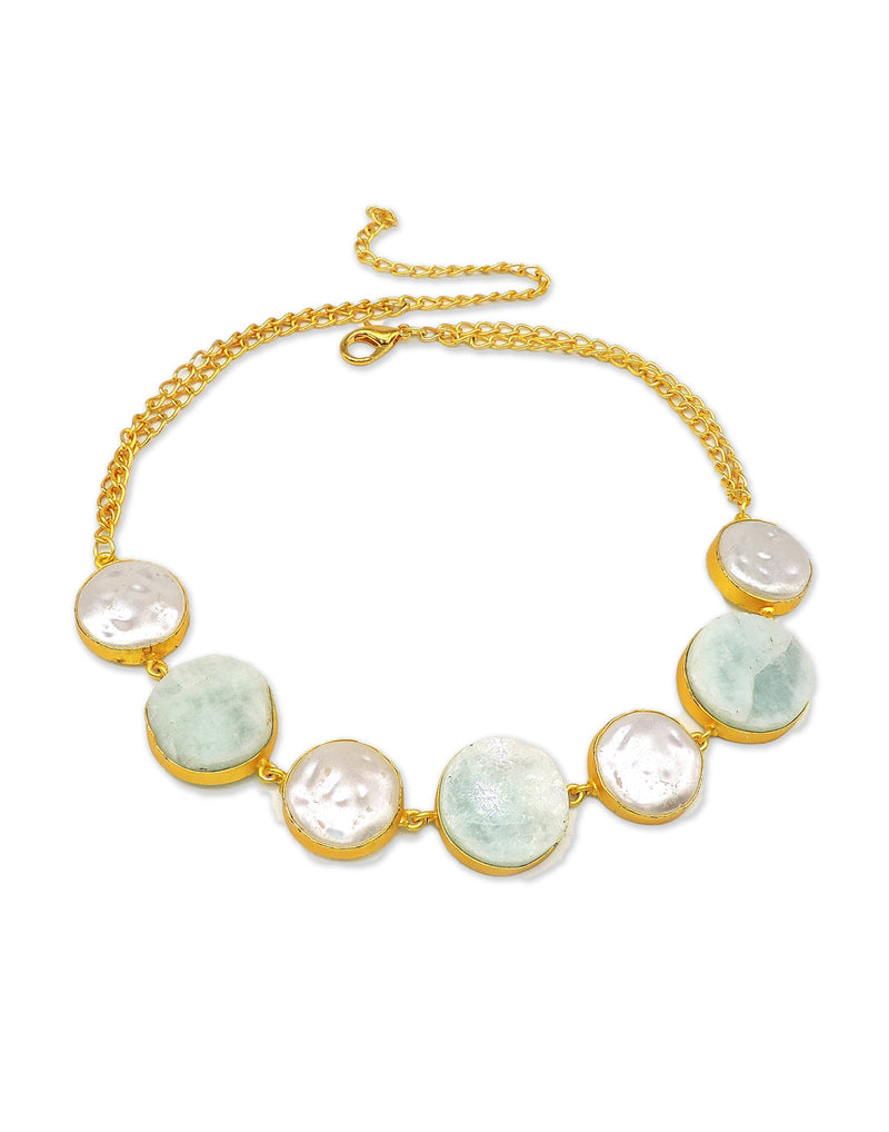 Amazonite & Baroque Pearl Necklace - Statement Necklaces - Gold-Plated & Hypoallergenic Jewellery - Made in India - Dubai Jewellery - Dori