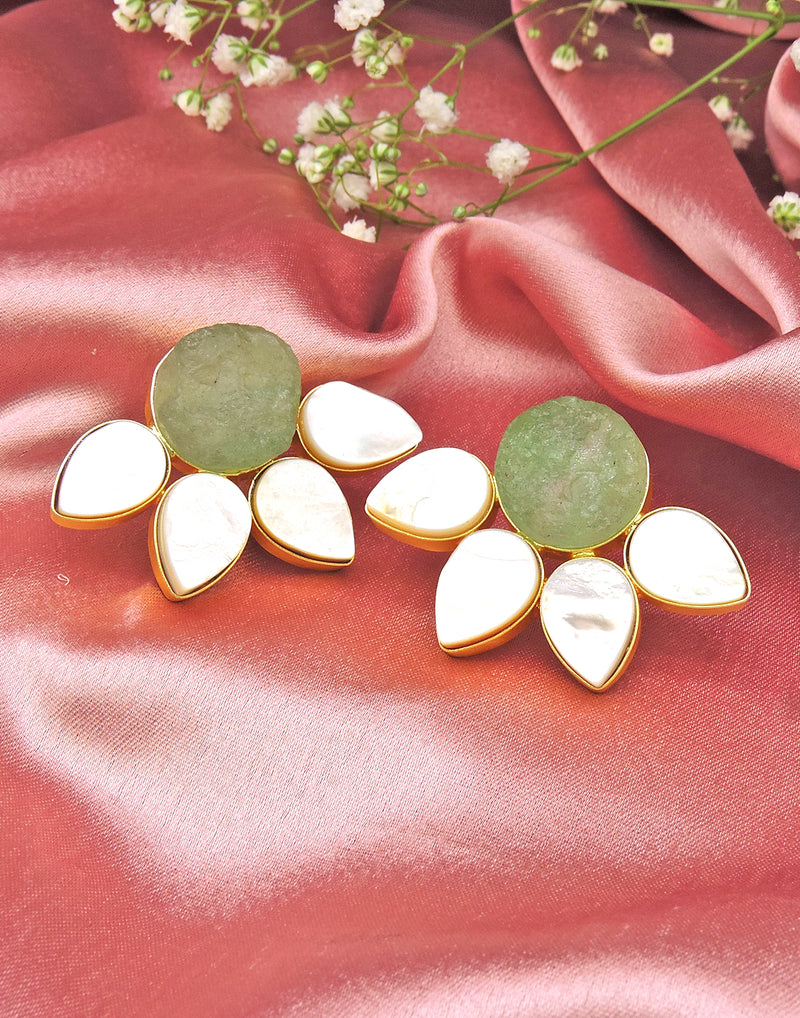 Half Flora Earrings (Fluorite) - Statement Earrings - Gold-Plated & Hypoallergenic Jewellery - Made in India - Dubai Jewellery - Dori