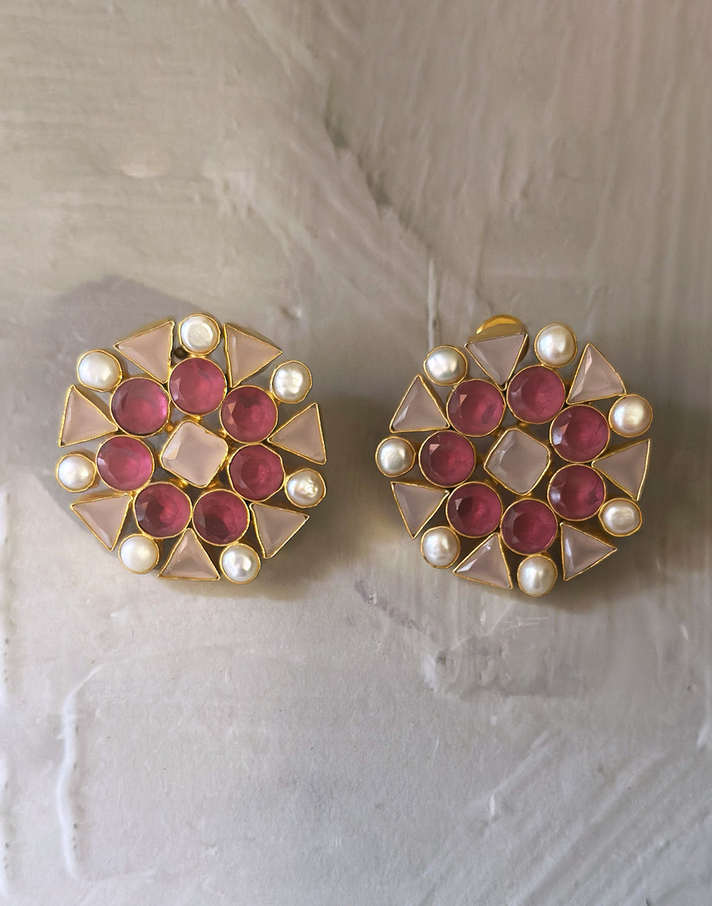 Pink Pinwheel Earrings - Statement Earrings - Gold-Plated & Hypoallergenic Jewellery - Made in India - Dubai Jewellery - Dori